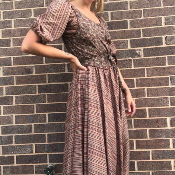 Vintage 70’s Midi Flowy Dress Prairie Cottagecore S. Howard Hirsh Boho Garden 10 - Picture 2 of 12